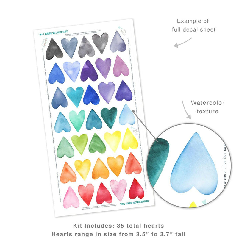 Watercolor Hearts • Rainbow • Small • Peel-and-Stick Wall Decals