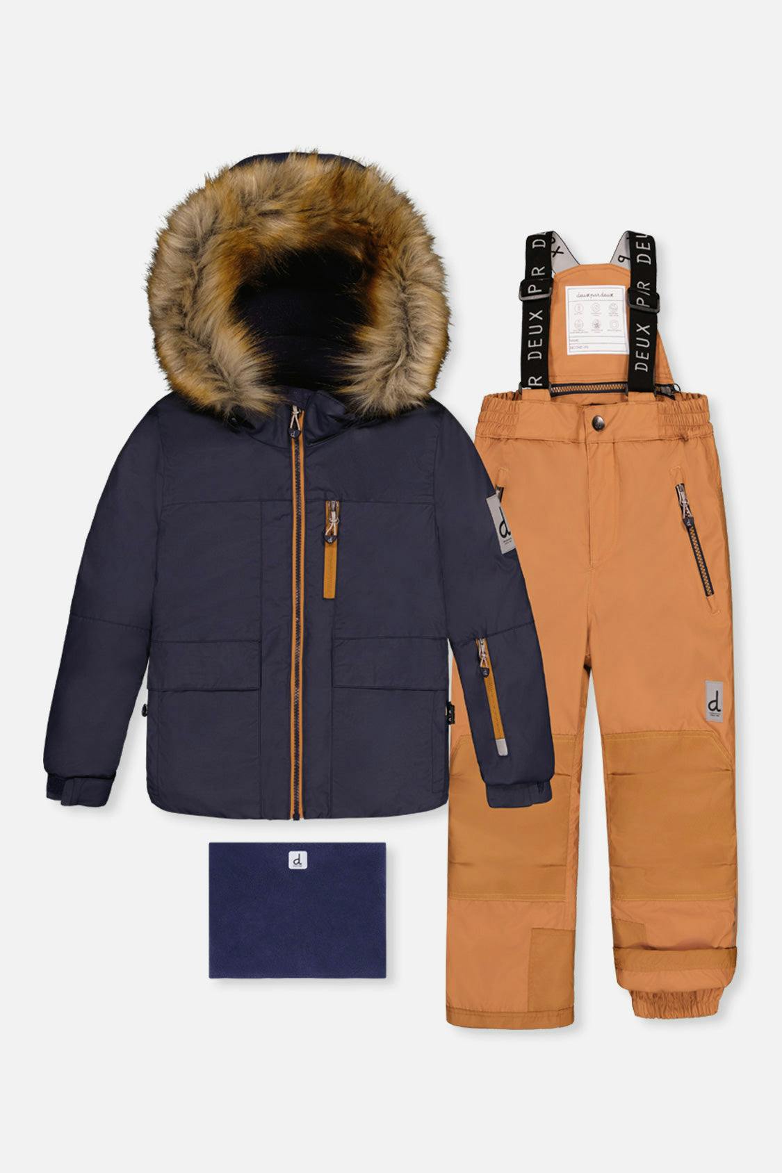 Two Piece Play Snowsuit Navy Blue With Brown Pants