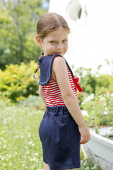 Stripe Knit Shorts Romper With Sailor Collar