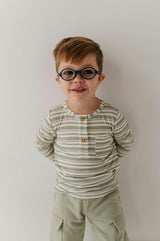 Boys Long Sleeve Henley Shirt in Sage Stripe