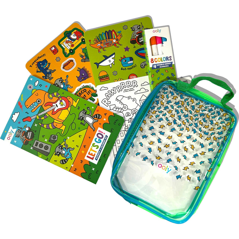 Let's Go! Activity & Coloring Kit - Robo Dinos - Activity Book Markers Postcards Stickers