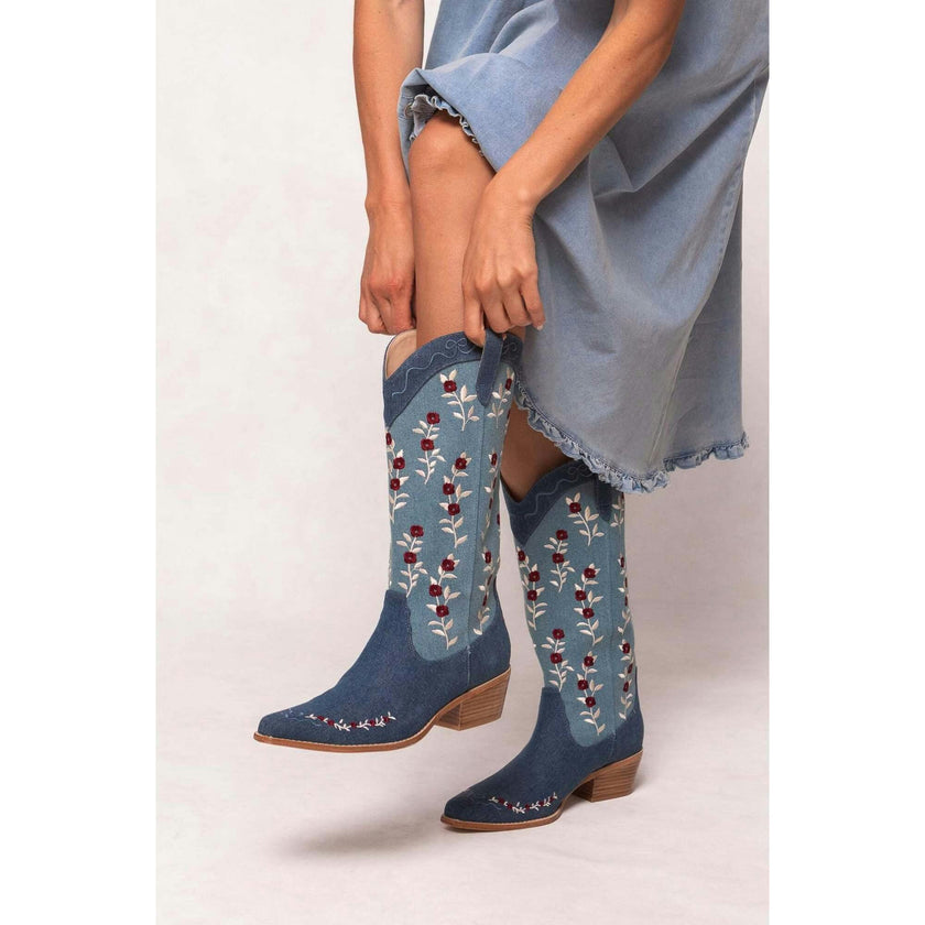 Rosemary Cowgirl Boots in Denim