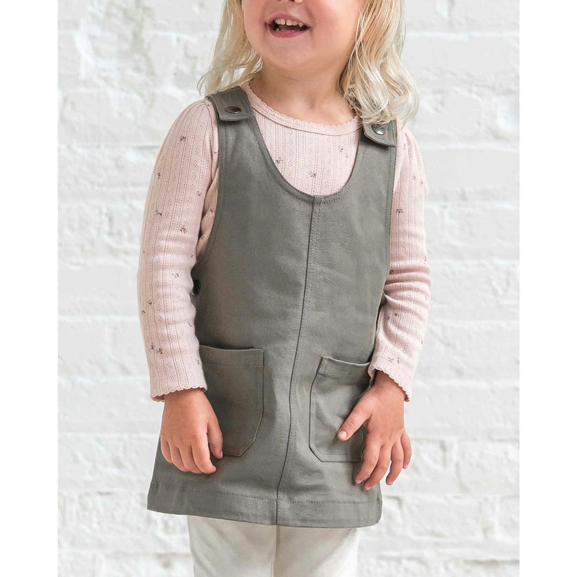 Alma Twill Jumper Dress - Olive