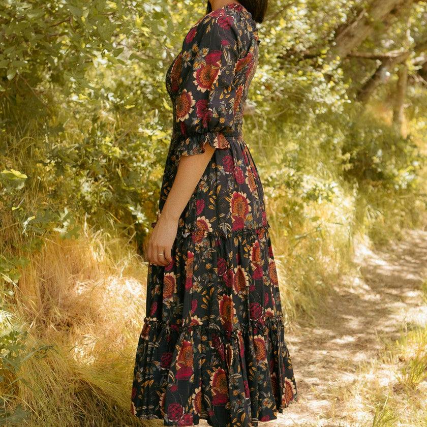 Madeline Dress in Moody Sunflower
