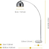 Arquer Arc Floor Lamp With Chrome Finished Shade And White Marble Base