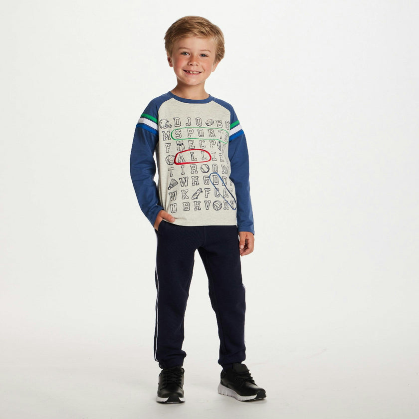Kids Long Sleeve Raglan Color Blocked Alphabet Tee
