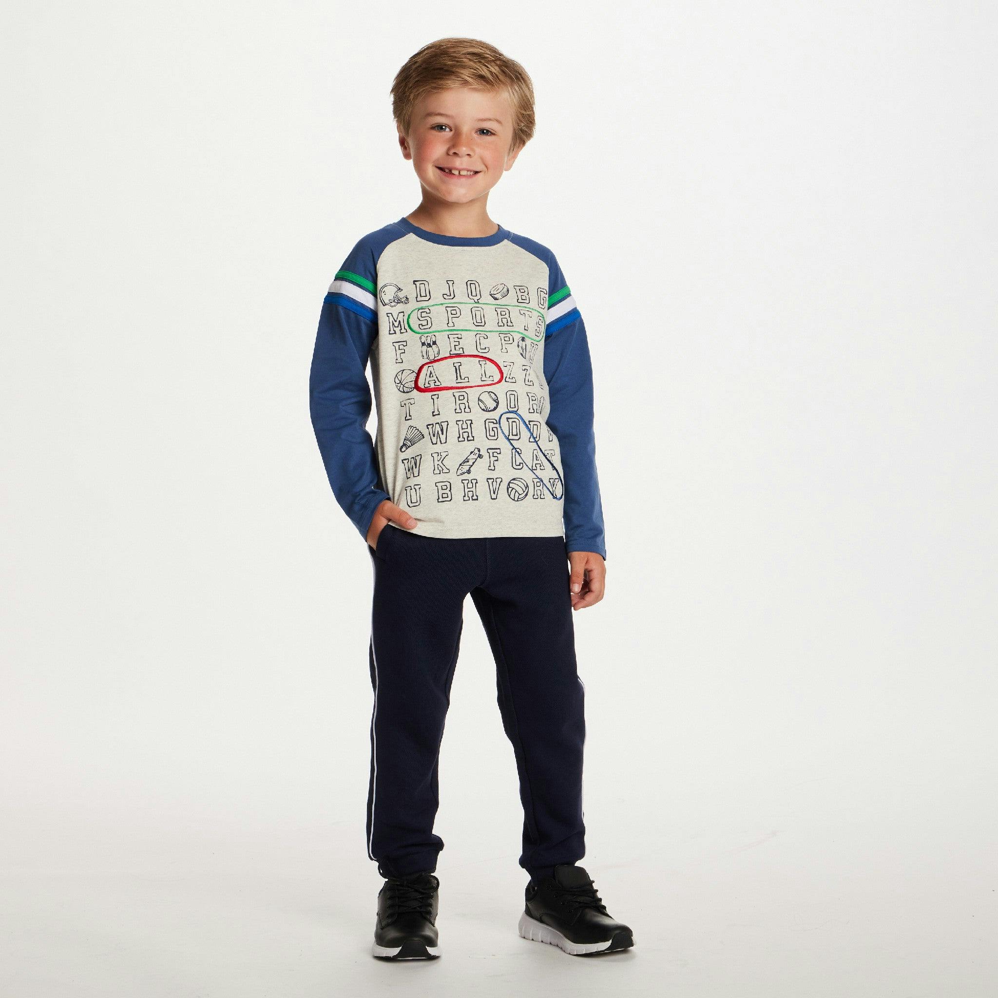 Kids Long Sleeve Raglan Color Blocked Alphabet Tee