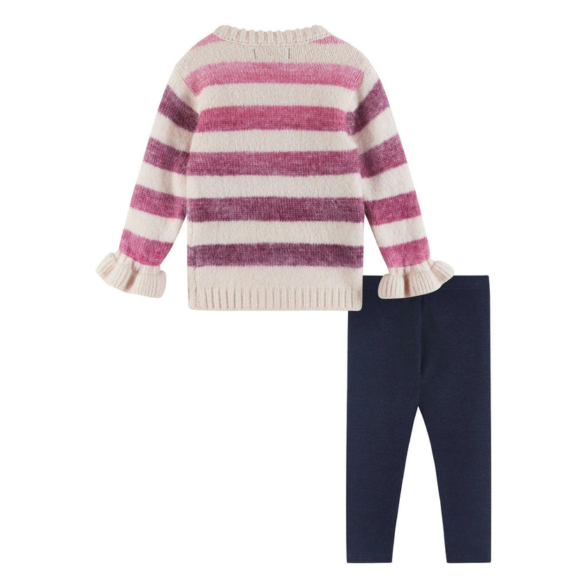 Infant Oatmeal/purple Ombre Striped Sweater & Legging Set