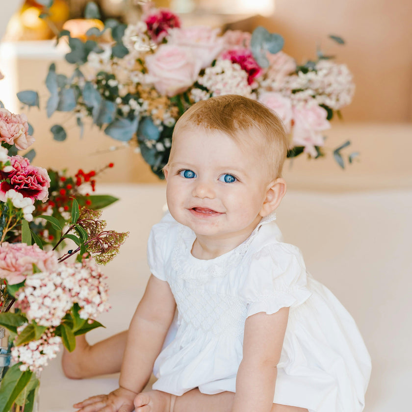 Antoinette Ceremony White Smocked Baby Bubble