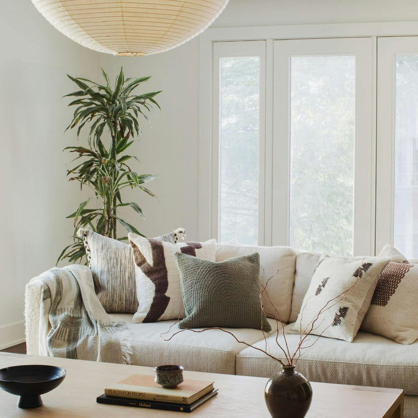 Abstract Leaf Green & Beige Accent Pillow