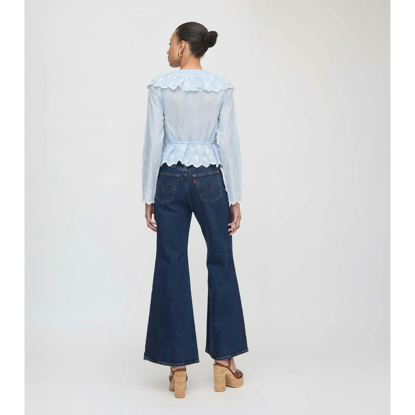 The Zoya Top - Powder Blue with White Embroidery