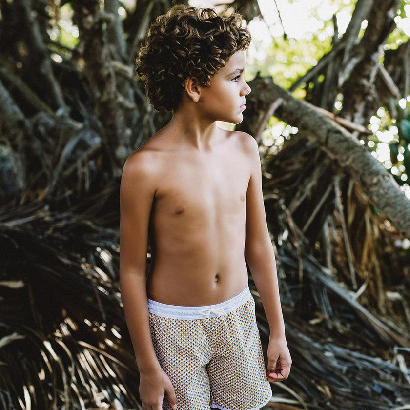 Swimshort Tommaso - Scales print mango yellow and pebble