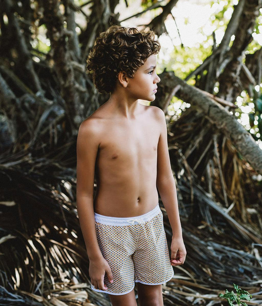 Swimshort Tommaso - Scales print mango yellow and pebble