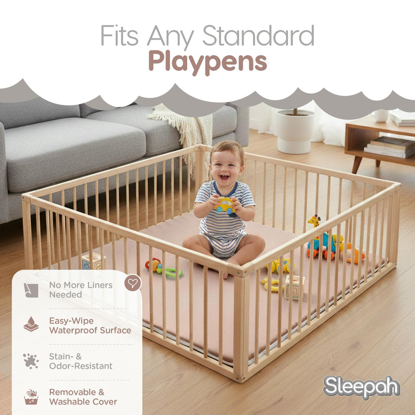 Sleepah Waterproof Vegan Leather Baby Play Mat, 50x50  - Waterproof Removable Cover