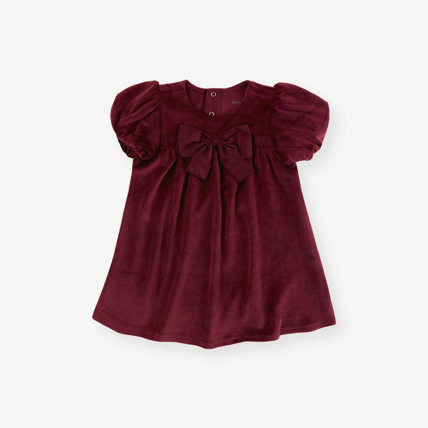 Cranberry Velour Bow Babydoll Dress