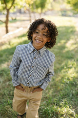 Boys John Shirt in Prussian Blue Plaid