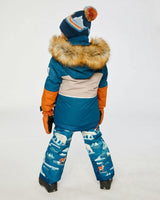 Two Piece Play Snowsuit Navy And Rust Colorblock With Blue Bear Print Pants