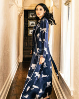 Women's Silk Long Robe in Panthère de Nuit