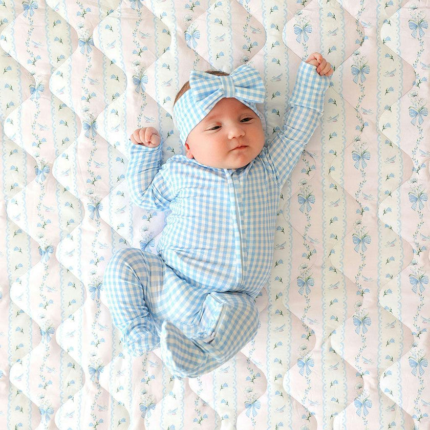 Blue Gingham Footie Zippered One Piece