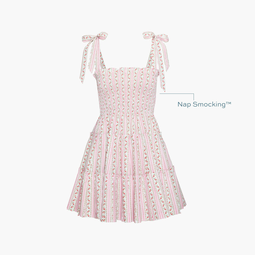 The Ribbon Charlotte Nap Dress - Pink Floral Dot Stripe