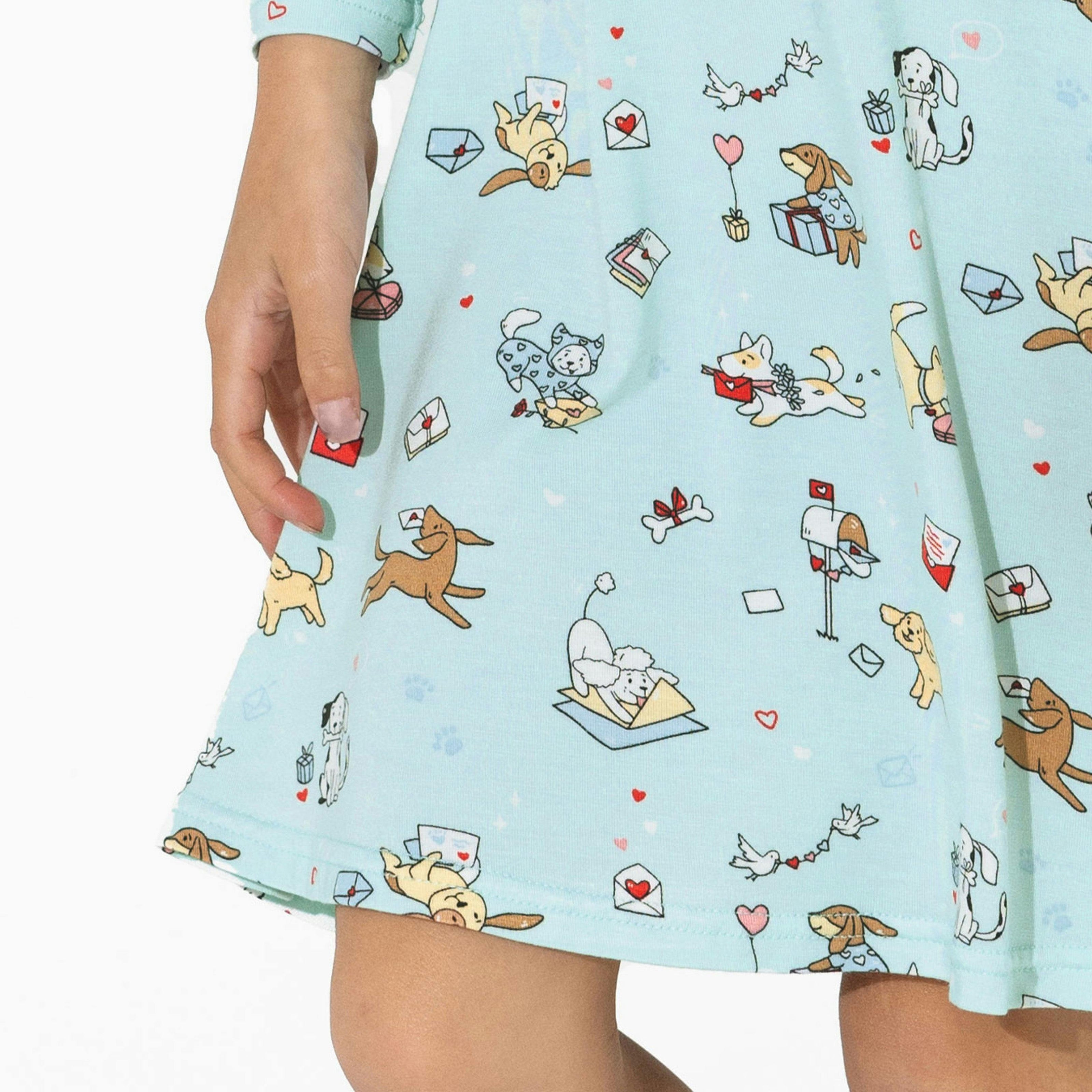 Valentines Pups Bamboo Girls' Long Sleeve Dress
