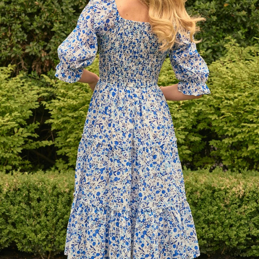Madeline Dress in Ditsy Cobalt Floral