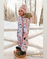 Baby One Piece Snowsuit Adapted For Car Seats Pink Floral Print