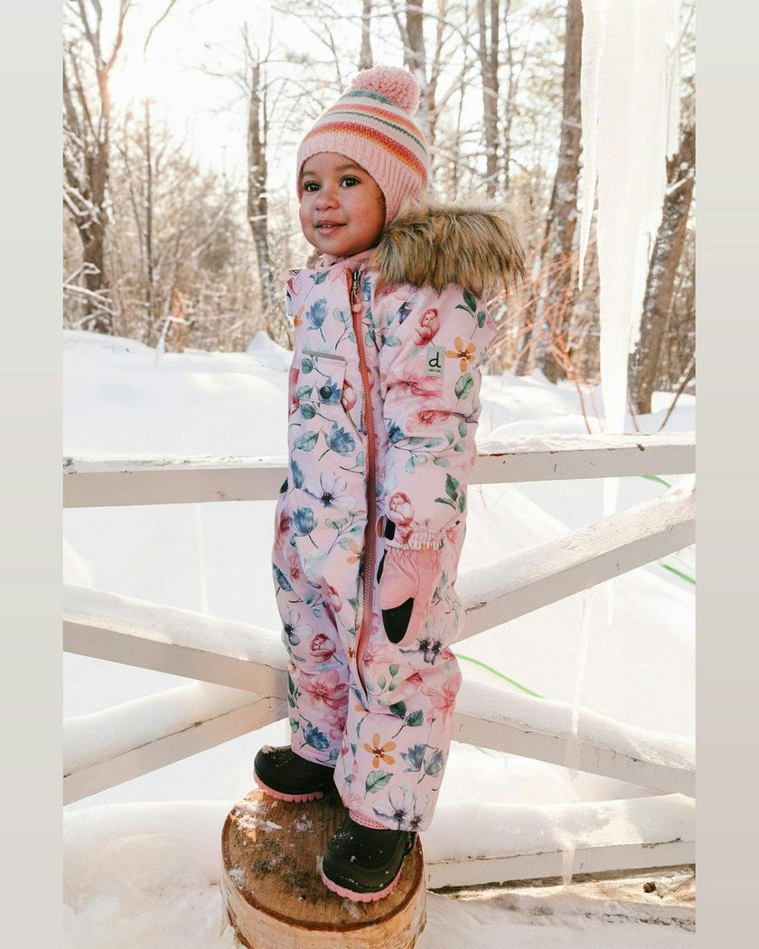 Baby One Piece Snowsuit Adapted For Car Seats Pink Floral Print