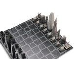 Chess Set Stainless Steel SAN FRANCISCO with Wood Map Board