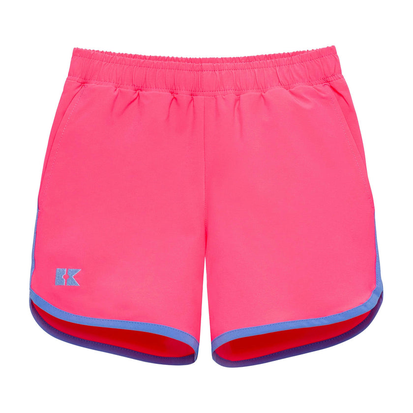 neon pink retro super short with sky blue piping