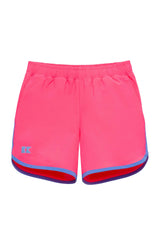 neon pink retro super short with sky blue piping