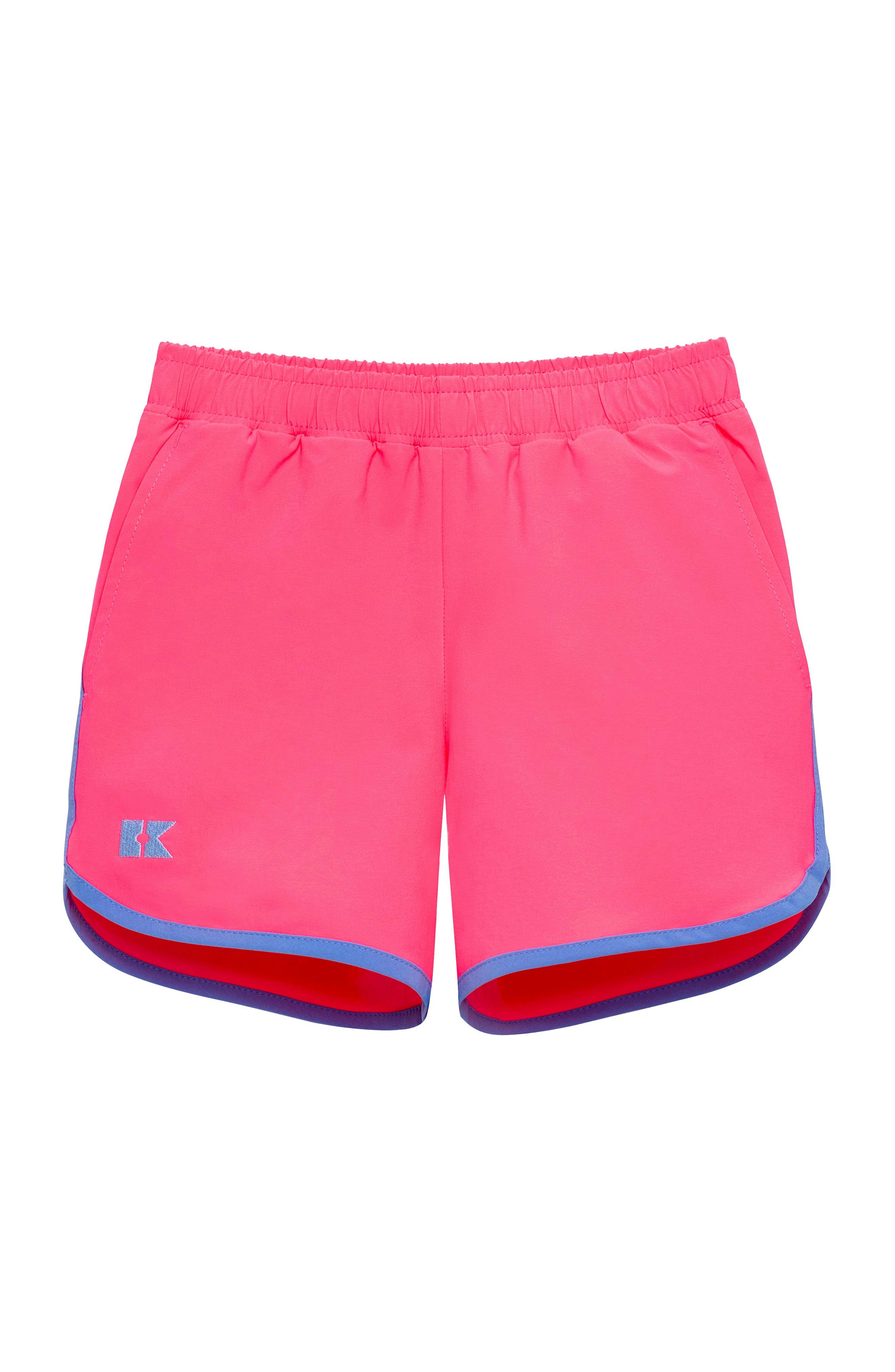 neon pink retro super short with sky blue piping