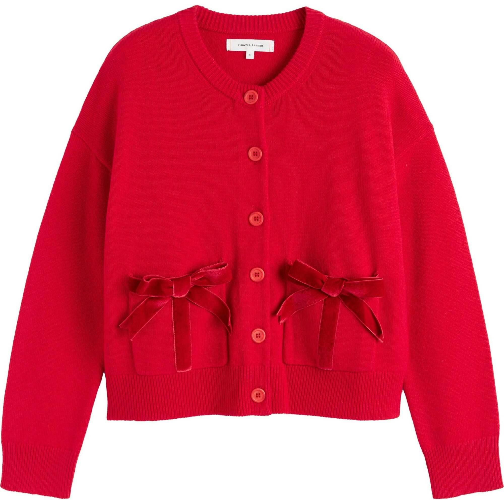 Wool-Cashmere Velvet Bow Cardigan