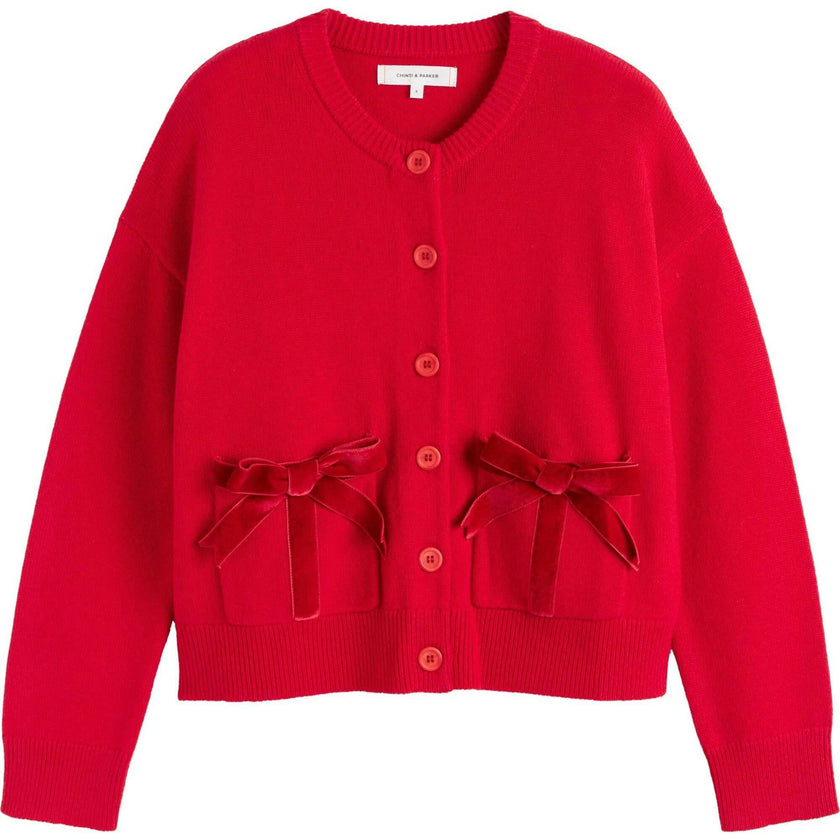 Wool-Cashmere Velvet Bow Cardigan