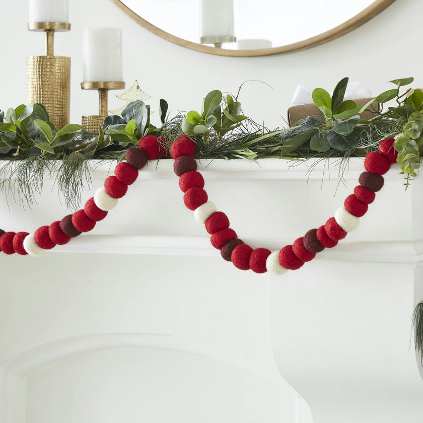 Enormous Christmas Garland and Bunting - XL Maroon, Red, and Cream Balls - 6'