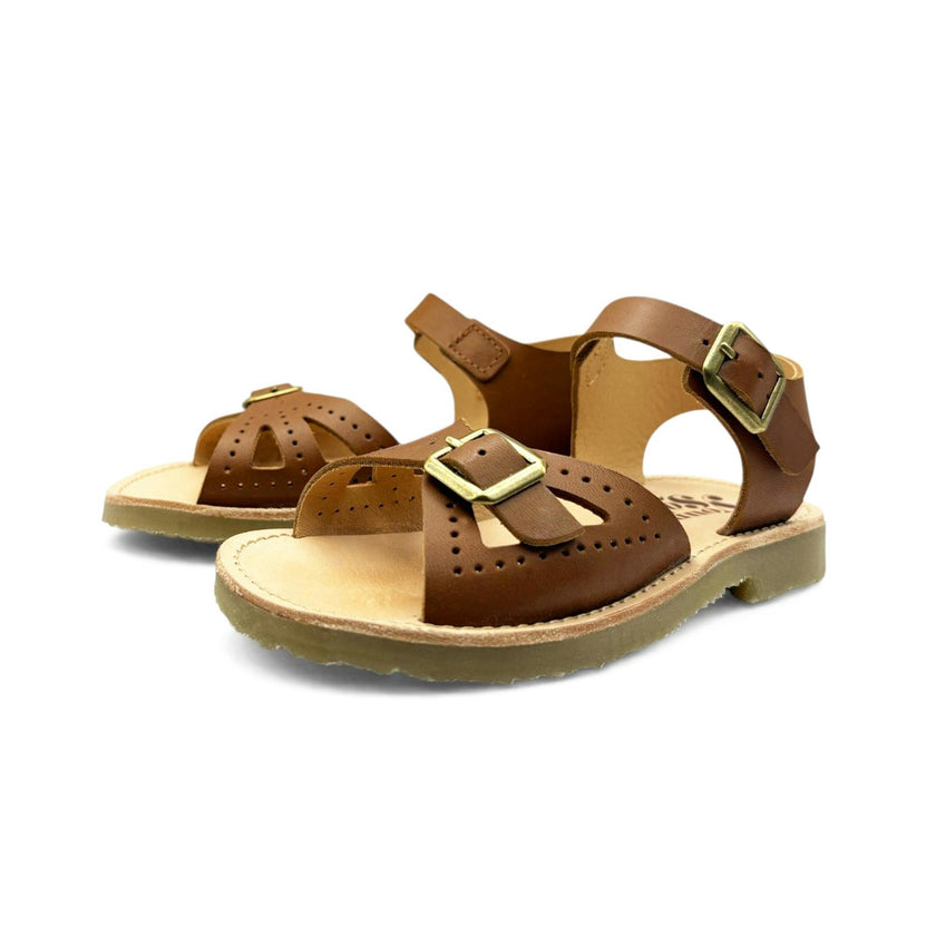 Pearl Kids Double Buckle Sandal – Chestnut Brown Leather