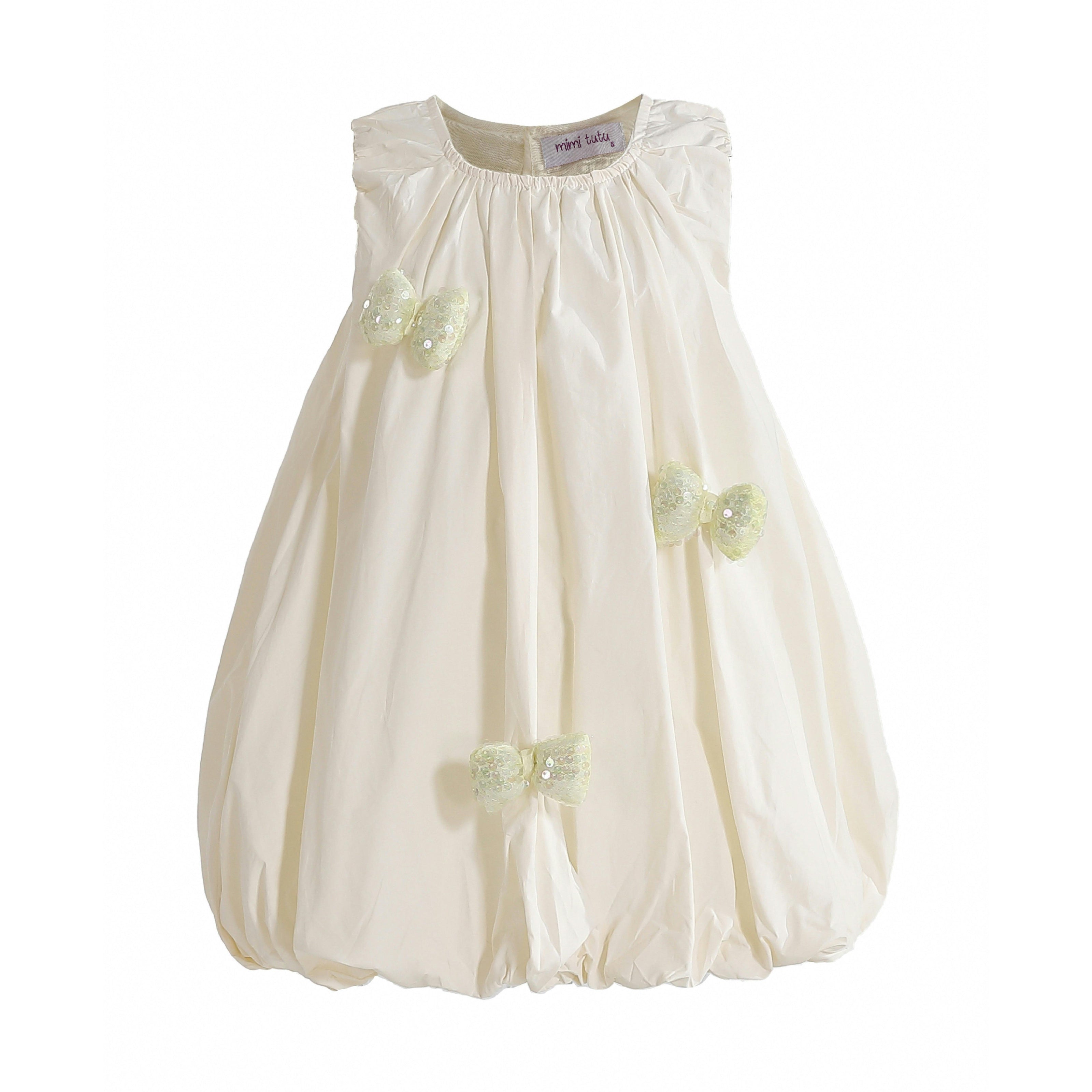 Cream Annalise Sequin Bow Balloon Dress