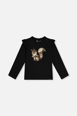 Long Sleeve Organic Cotton Squirrel T-Shirt Black And Brown