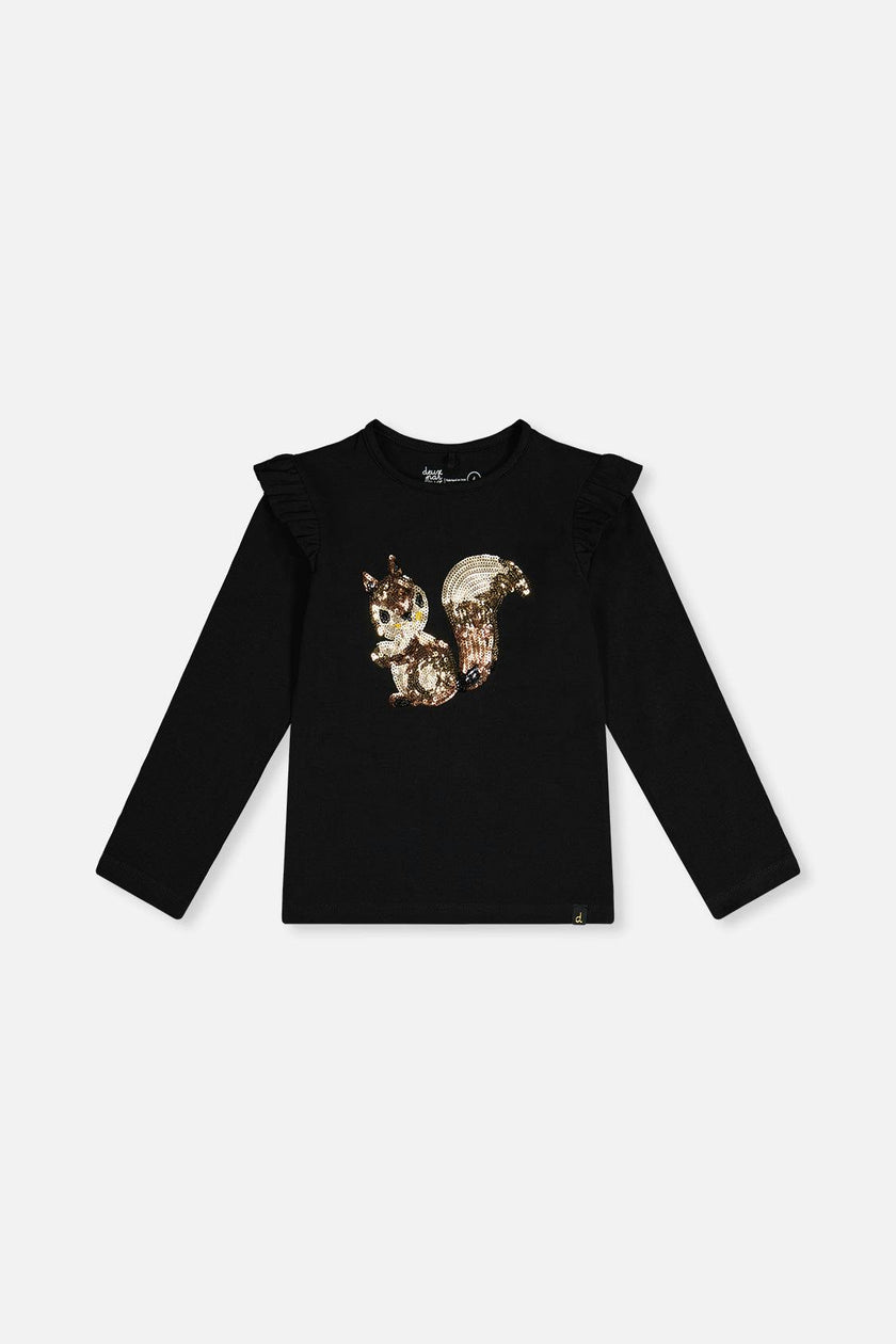 Long Sleeve Organic Cotton Squirrel T-Shirt Black And Brown