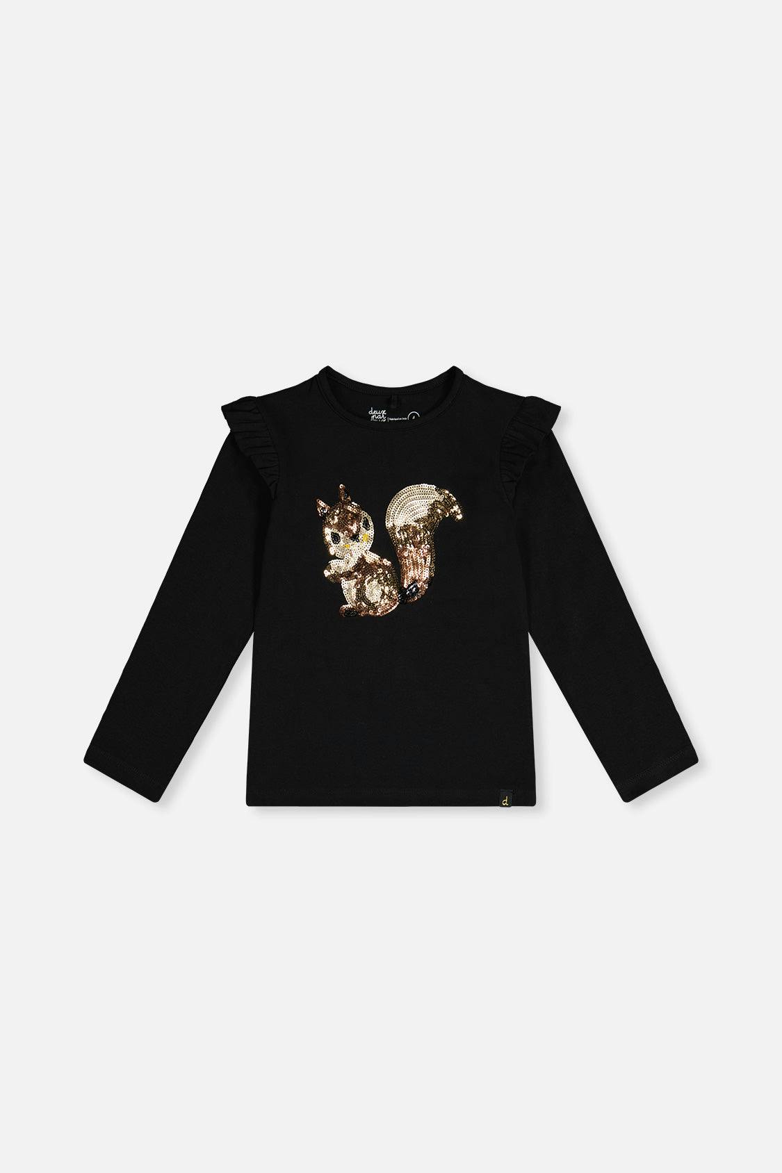 Long Sleeve Organic Cotton Squirrel T-Shirt Black And Brown