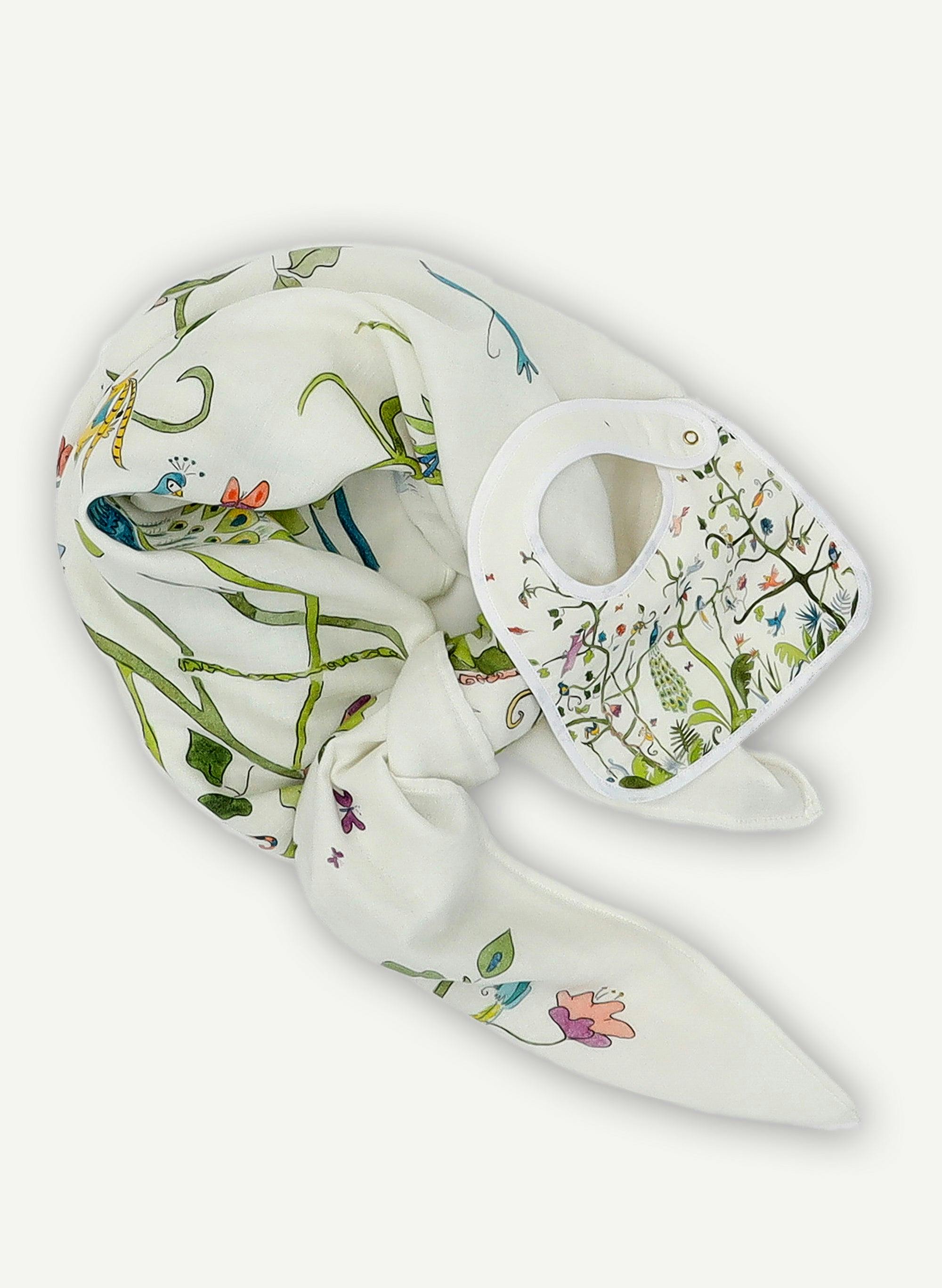 Baby Bib & Shawl Blanket Set - Tropical Chinoiserie
