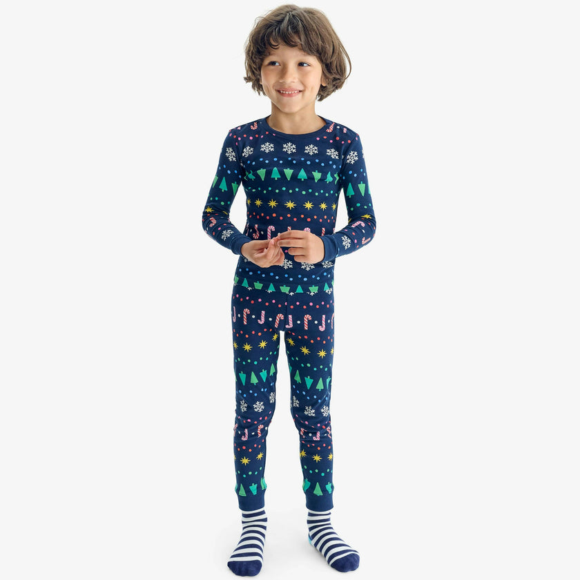 Kids organic PJ pant in rainbow fair isle