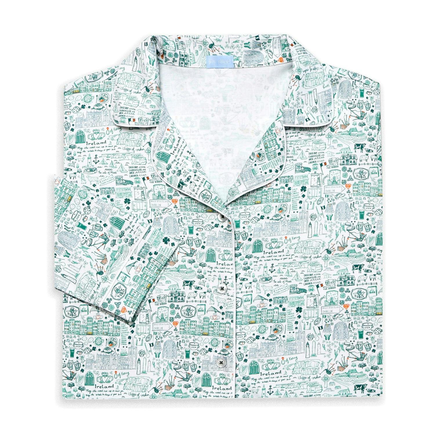 Ireland Women's Button Front Long Pajama Set