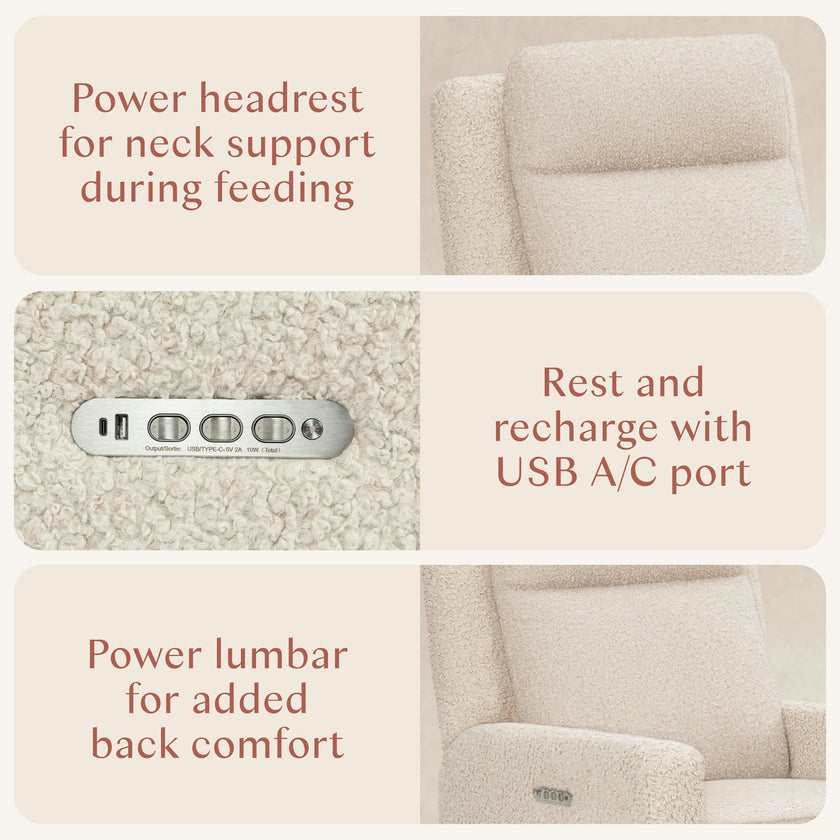 Babyletto Sigi Pro Power Recliner and Swivel Glider with Power Adjustable Headrest and Lumbar Support