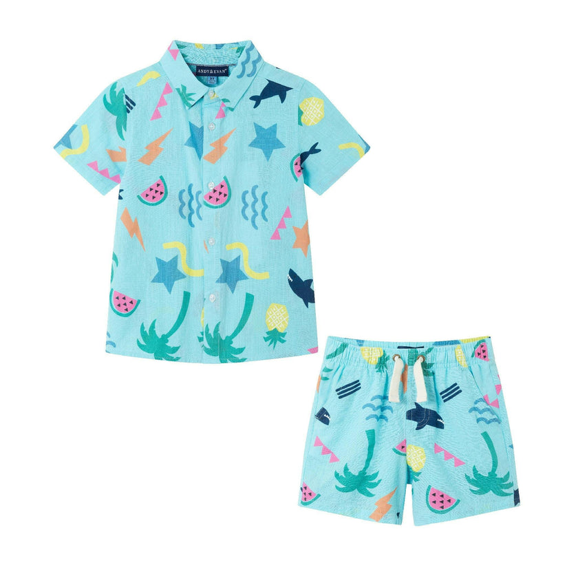 Kids 2-Piece Fun Print Matching Buttondown Set