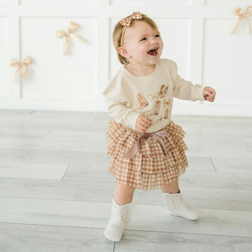 Gingham Printed Tulle Bow Baby Headband
