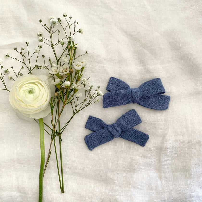 Skinny Ribbon Pigtail Bows, Blue