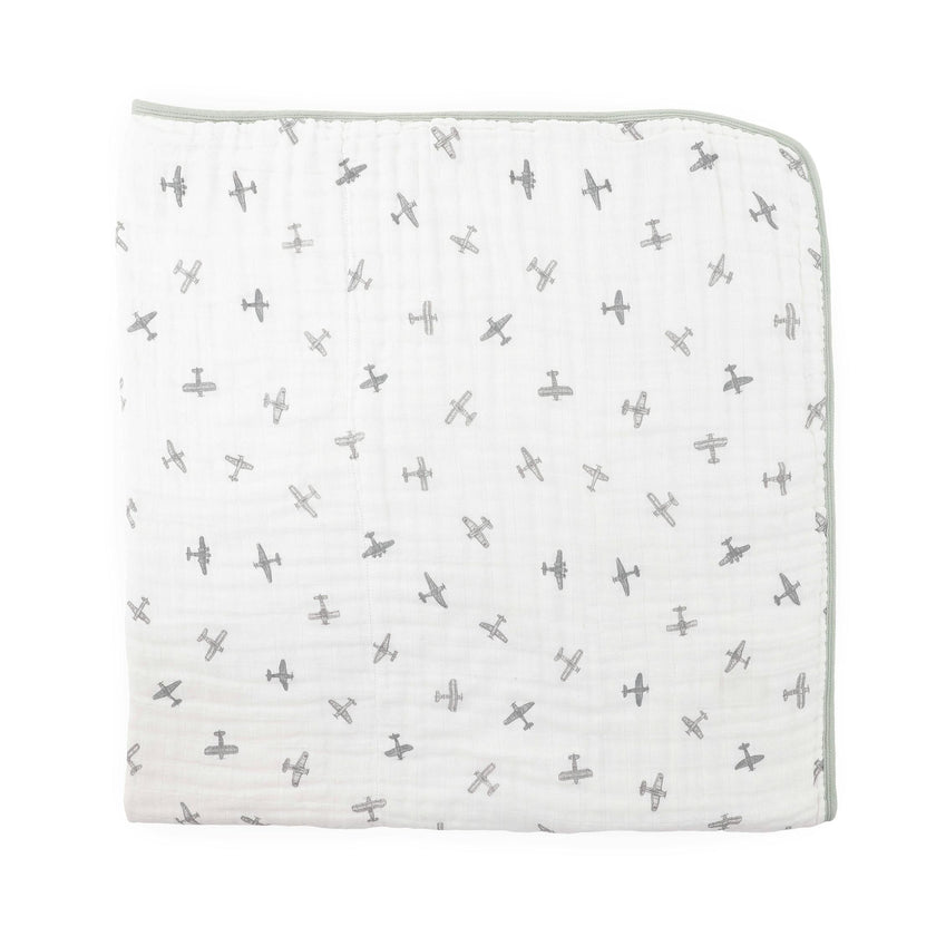 Original Organic Cotton Muslin Quilt - Pewter Planes