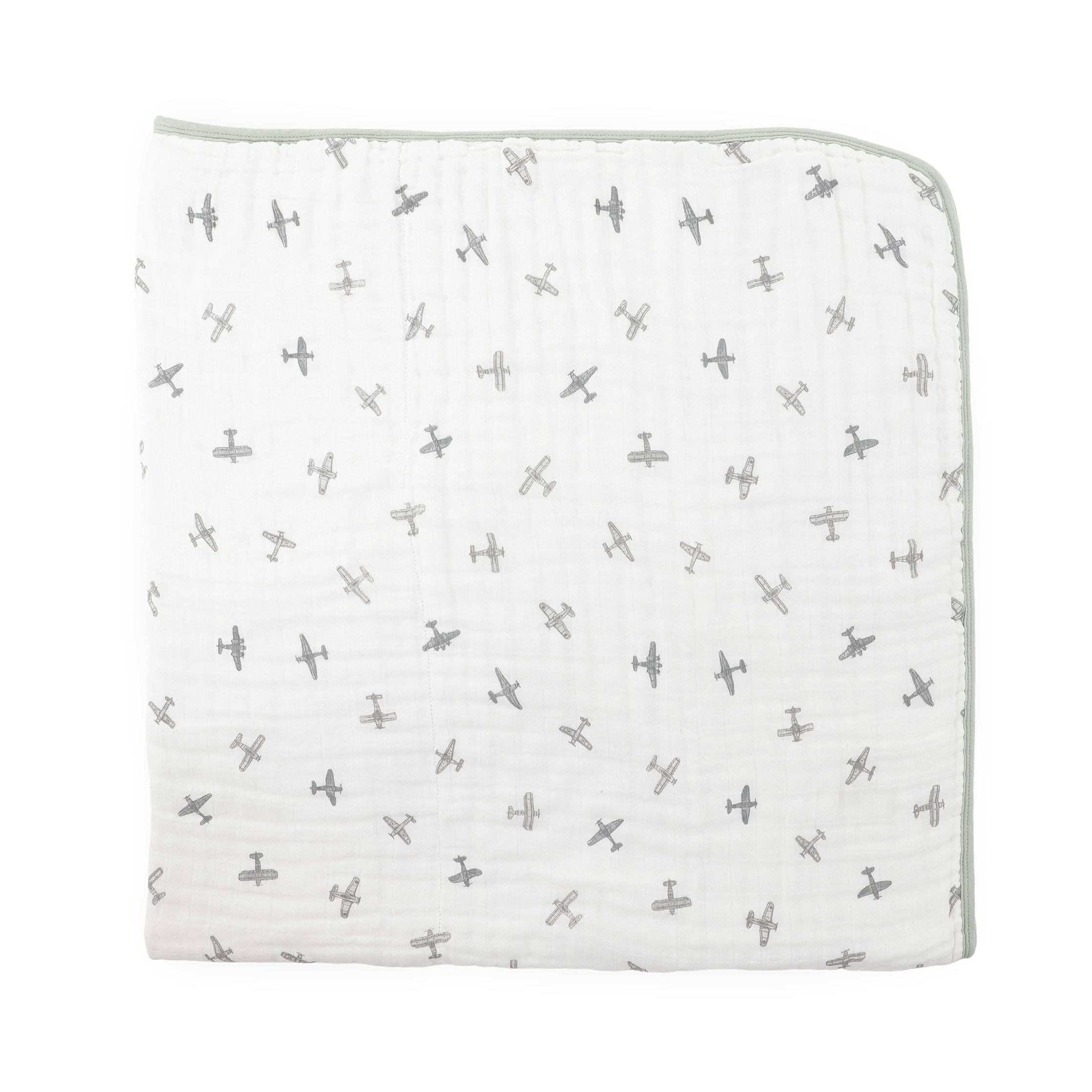 Original Organic Cotton Muslin Quilt - Pewter Planes
