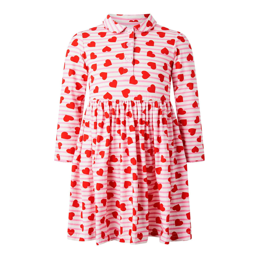 Striped Heart Print Peter Pan Collar Jersey Dress